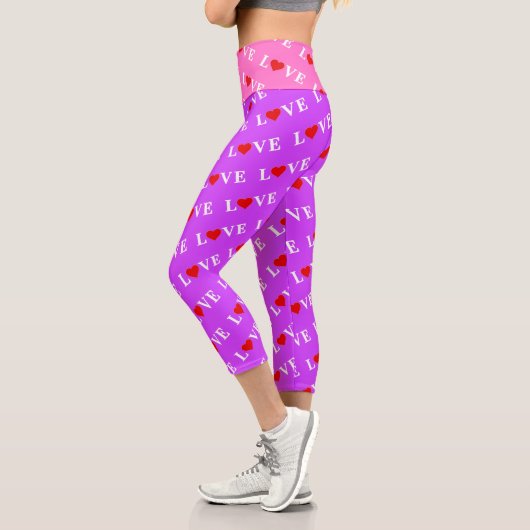 Lila LIEBE Herzdesign Modernes Chic Elegante Capri Leggings (Links)
