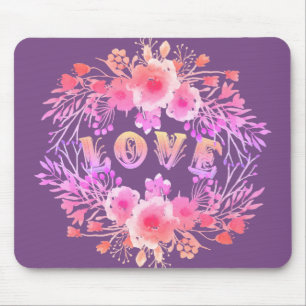 Lila LIEBE in Aquarellfarben-Blume Mousepad