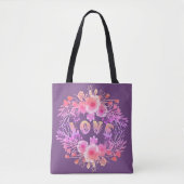Lila LIEBE in Aquarellfarben-Blume Tasche (Vorderseite)