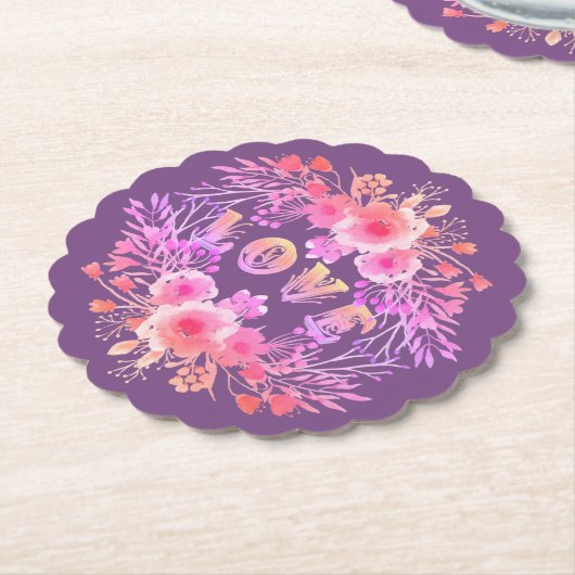 Lila LIEBE in Aquarellfarben-Blume Untersetzer (angewinkelt)