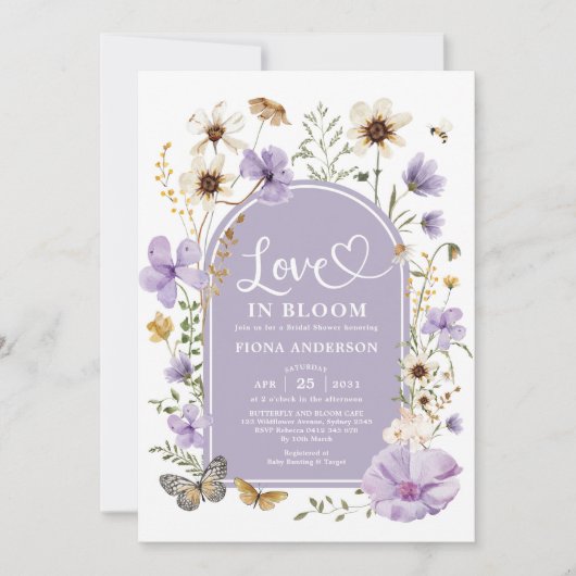 Lila Liebe in Bloom Boho Wildblume Brautparty Einladung (Vorderseite)