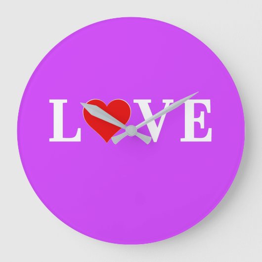 Lila LIEBE Moderner Chic Große Wanduhr (Vorderseite)