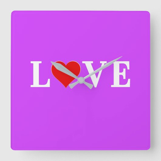 Lila LIEBE Moderner Chic Quadratische Wanduhr (Vorderseite)