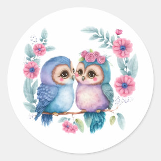 Lila Liebe Owls: Eine Niedliche und romantische Runder Aufkleber