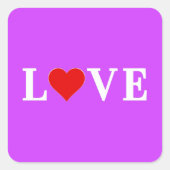 Lila LIEBE Quadratischer Aufkleber (Vorderseite)