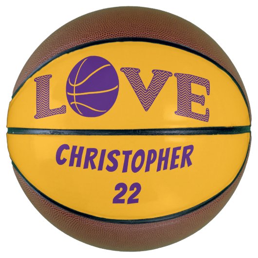 Lila Liebe und Goldenes Gelb Personalisiert Basketball (Vorderseite)