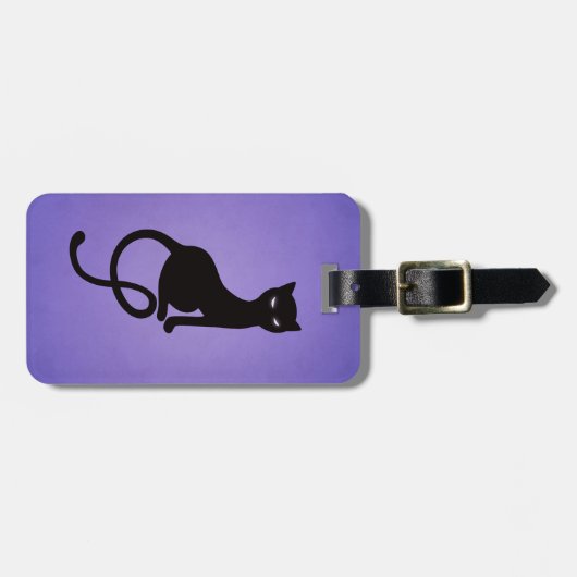 Lila liebenswürdige schlechte schwarze Katze Gepäckanhänger (Vorderseite horizontal)