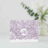 Lila Liebesgeburten Damask Monogram Weddings UAWG RSVP Karte (Stehend Vorderseite)