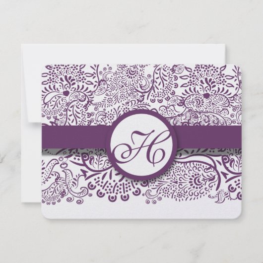 Lila Liebesgeburten Damask Monogram Weddings UAWG RSVP Karte (Vorderseite)