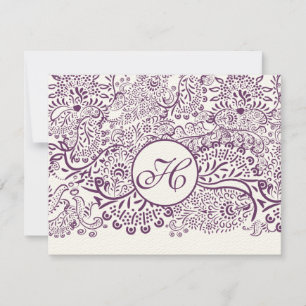 Lila Liebesgeburten Damask Monogram Weddings UAWG RSVP Karte