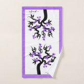 Lila Liebesvögel Kirschbaum, Blüten und Grenze Badhandtuch Set (Handtuch)