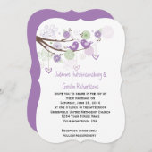 Lila Liebesvögel Wirbel Handgezeichnete Blumenzehe Einladung (Vorne/Hinten)