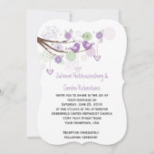 Lila Liebesvögel Wirbel Handgezeichnete Blumenzehe Einladung (Vorderseite)