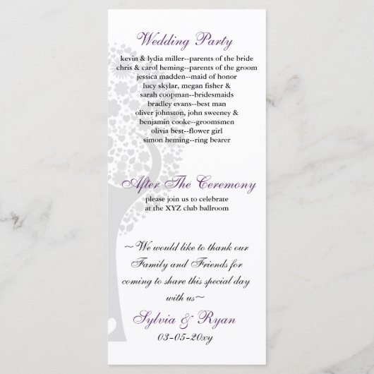 lila Liebhaber von Whimsy-Bäumen Hochzeitsprogramm Programm (Rückseite)