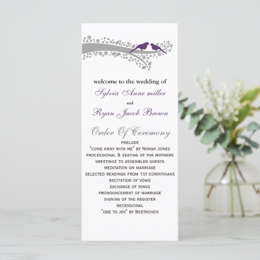 lila Liebhaber von Whimsy-Bäumen Hochzeitsprogramm Programm (Stehend Vorderseite)