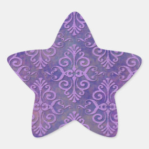 Lila Liebhaber Zwei-Tone-Lavendel Lila Damask Stern-Aufkleber