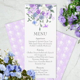 Lila Light Blue Rose Bouquet Dinner Menu Einladung