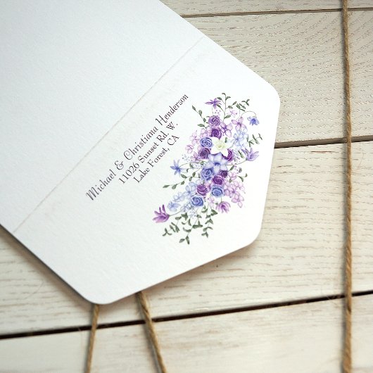 Lila, Light Blue Rose Garden Bouquet Wedding All In One Einladung