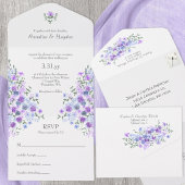 Lila, Light Blue Rose Garden Bouquet Wedding All In One Einladung