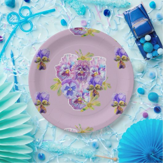 Lila lila Blume Musterpapierplatte Party Pappteller (Party)