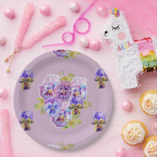 Lila lila Blume Musterpapierplatte Party Pappteller (Party)