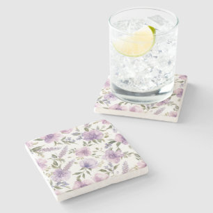 Lila-lila Blumen-Wasserfarbe Botanisch Steinuntersetzer