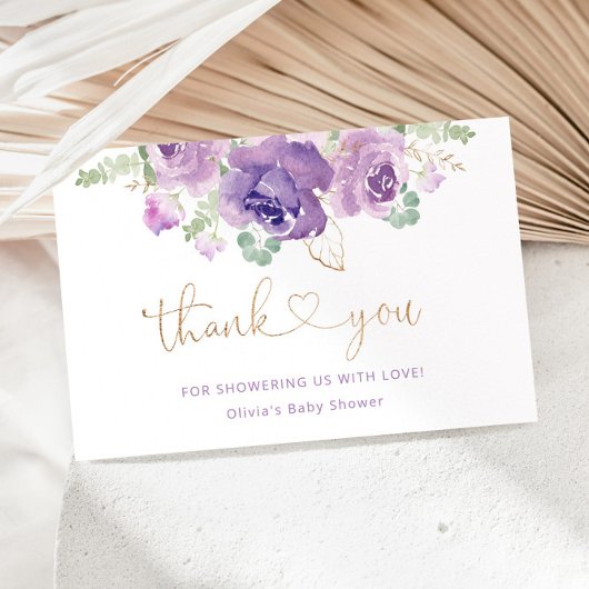 Lila lila blumengoldbraun Babydusche Danke Karte