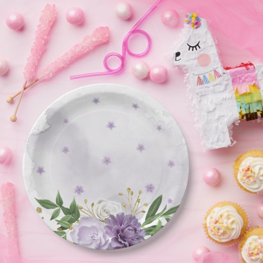 lila, lila Blumengrün Pappteller (Party)