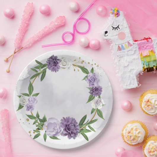lila, lila Blumengrün Pappteller (Party)