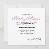 Lila Lila des Geburtstages | des Einladung (Rückseite)