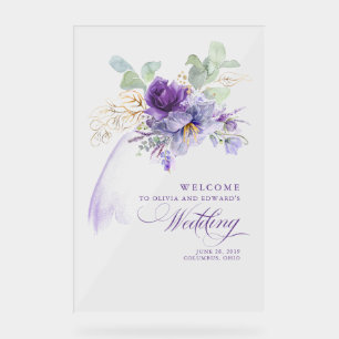 Lila-lila Floral Chic Hochzeit Willkommensschild Acrylschild