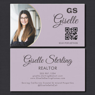 Lila-lila Foto-Monogramm-Realtor-QR-Code  Visitenkarte