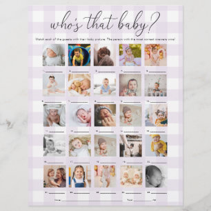 Lila Lila Gingham Wer ist das Baby 25 Foto Spiel Flyer