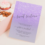 Lila lila Glitzer elegante Typografie Sweet 16 Einladung<br><div class="desc">Moderne Typografie,  hübsche schicke und elegante Imitate lila lila Glitzer Dusche ombre mit pastellfarbenen lila lila Farbblock Sweet 16 Geburtstagsfeier Einladung mit lila ombre Muster.</div>