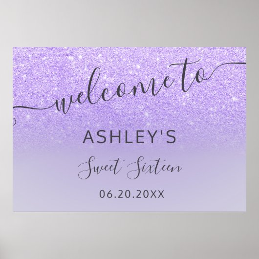 Lila lila Glitzer eleganter Empfang süß 16 Poster (Vorne)