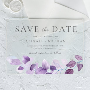 Lila-lila Hochzeits-Blatt Save The Date Acryleinladungen