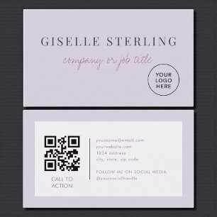 Lila-lila minimalistisches Firmenlogo-QR-Code Visitenkarte