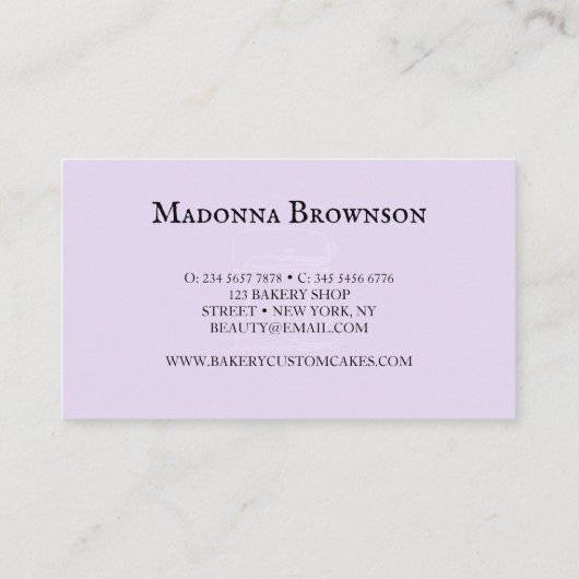 Lila lila minimalistisches modernes Design für Bäc Visitenkarte (Rückseite)