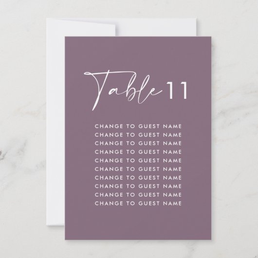 Lila lila moderne Hochzeitstisch-Sitzkarte (Vorderseite)