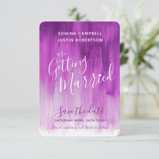 Lila Lila Pflaume Moderne Kunst speichern Dattelka Save The Date (Stehend Vorderseite)