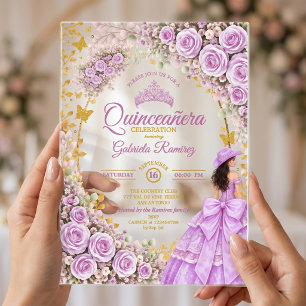 Lila Lila Rosen Golden Western Quinceañera Acryleinladungen
