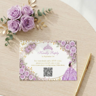 Lila lila Rosen goldener Schmetterling Quinceañera RSVP Karte