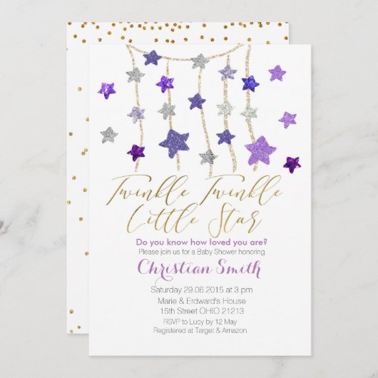 LILA LILA Twinkle hat Baby-Dusche in der Einladung (Vorne/Hinten)