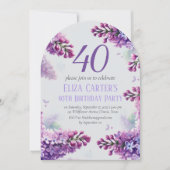 Lila Lilac 40. Floral Elegant Geburtstag Einladung (Vorderseite)