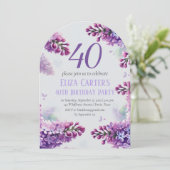 Lila Lilac 40. Floral Elegant Geburtstag Einladung (Stehend Vorderseite)