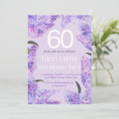 Lila Lilac 60th Floral Elegant Geburtstag Einladung (Stehend Vorderseite)