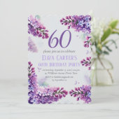 Lila Lilac 60th Floral Elegant Geburtstag Einladung (Stehend Vorderseite)