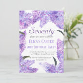 Lila Lilac 70. Siebzig Blumengestein Elegant Gebur Einladung (Stehend Vorderseite)