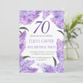 Lila Lilac 70th Floral Elegant Geburtstag Einladung (Stehend Vorderseite)