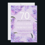 Lila Lilac 70th Floral Elegant Geburtstag Einladung<br><div class="desc">Lila,  elegante,  weibliche,  lila Blume,  botanische Aquarell 70. Geburtstag Party,  siebzigste Einladungen. Handgemalte Aquarelllik von mir. Personalisieren Sie es mit Ihren Daten.</div>